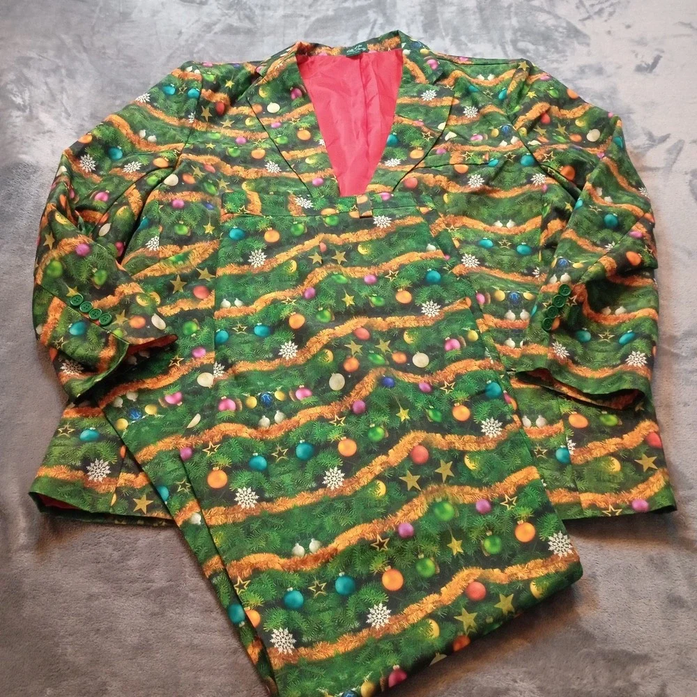 Christmas Suit 2pc Mens Size XXL‎ 2XL Ugly Tacky Light Up Polyester Novelty